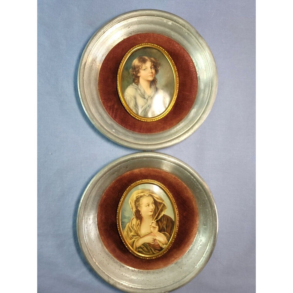 Miniature Portraits Cameo Creation Victorian Velvet Bubble Glass Vintage Round